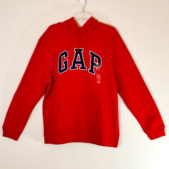 GAP Other - GAP Red Pullover Hoodie Navy Applique Drawstring Hood Kangaroo Pocket SZ L NWT